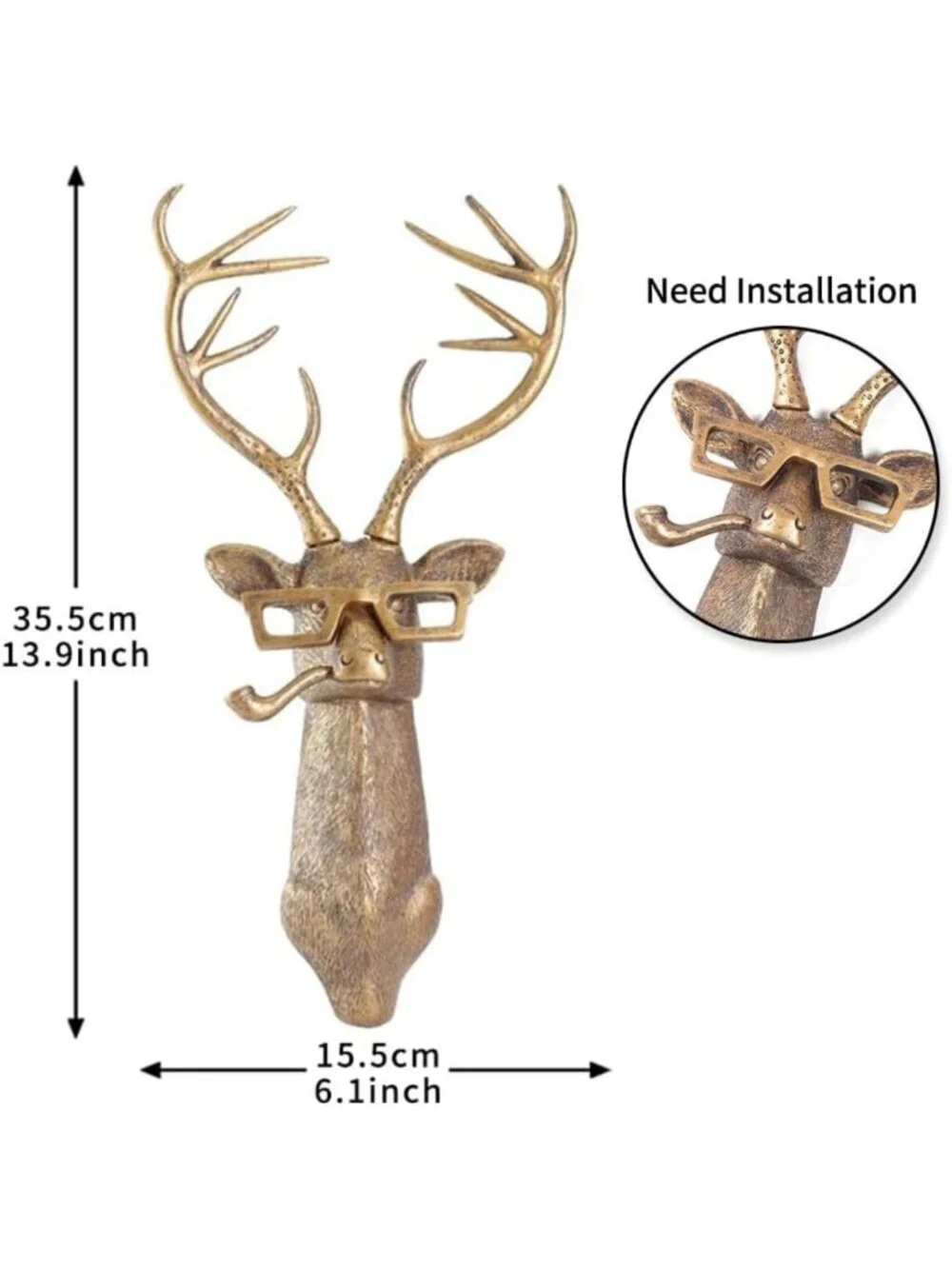 Art Deco Resin Deer Wall Mount Decor - Unique Animal Sculpture for Home & Office